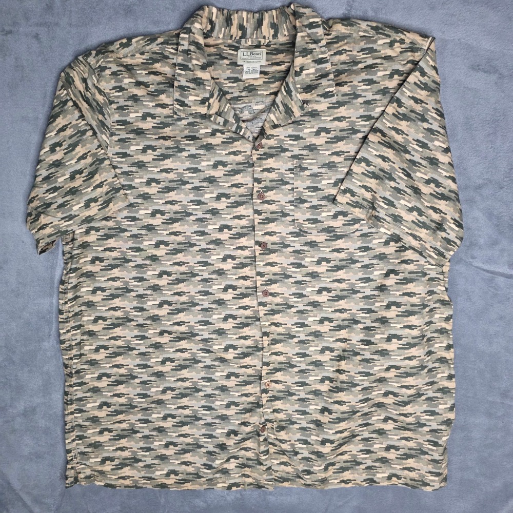 LL Bean Mens XXL Tall Digital Camo Button Down Shirt Cotton Traditional Fit